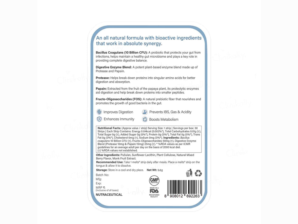 Wellbeing Nutrition Melts Into Healthy Gut Oral Strip - Mixed Berry Blast Flavour