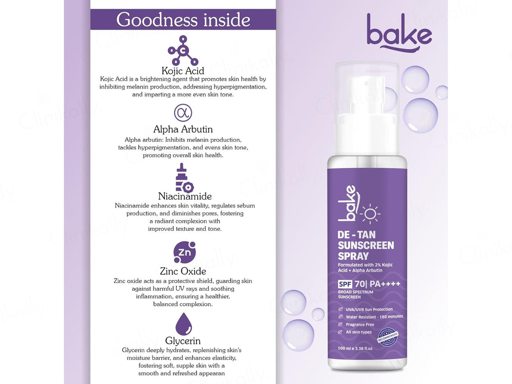 BAKE De-Tan Sunscreen Spray SPF 70 PA+++