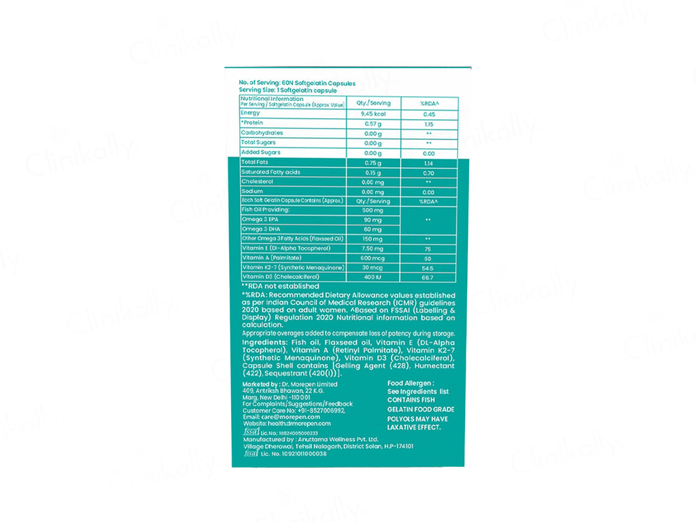 Dr. Morepen Omega-3 Deep Sea Fish Oil 500mg Soft Gelatin Capsule