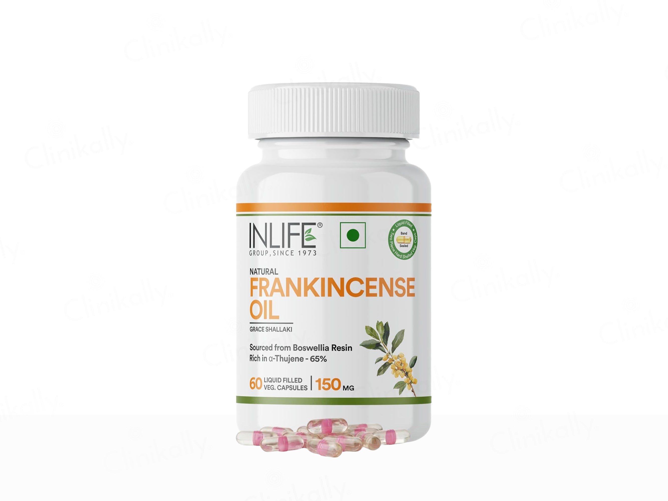 Inlife Natural Frankincense Oil 150mg Liquid Filled Veg Capsule