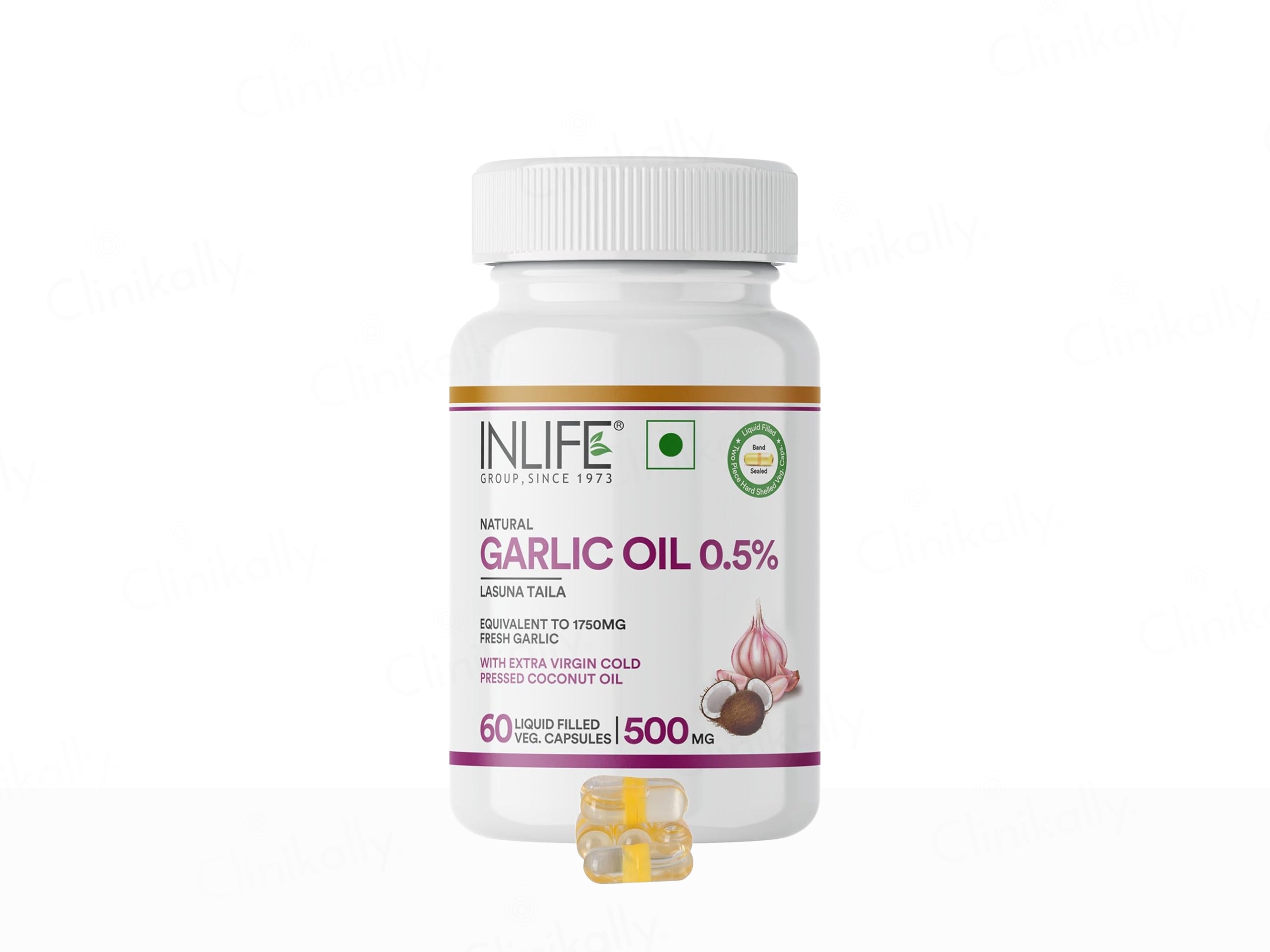 Inlife Natural Garlic Oil 0.5% Liquid Filled Veg Capsule