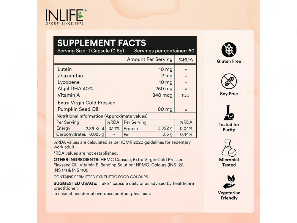 Inlife Natural Lutein Zeaxanthin Eye Health Liquid Filled Veg Capsule