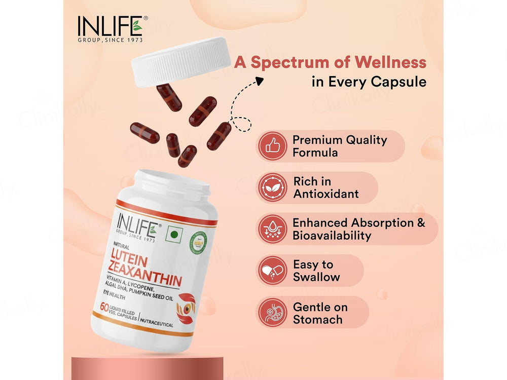 Inlife Natural Lutein Zeaxanthin Eye Health Liquid Filled Veg Capsule