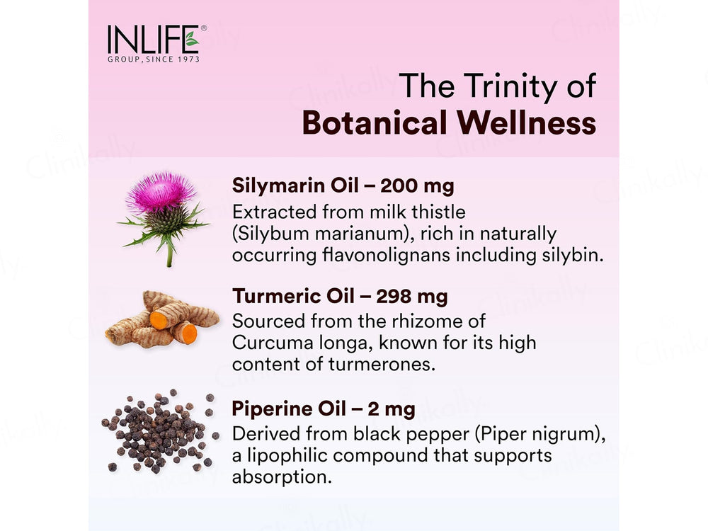 Inlife Silymarin + Turmeric + Piperine Oil Livostamin Liquid Filled Veg Capsule