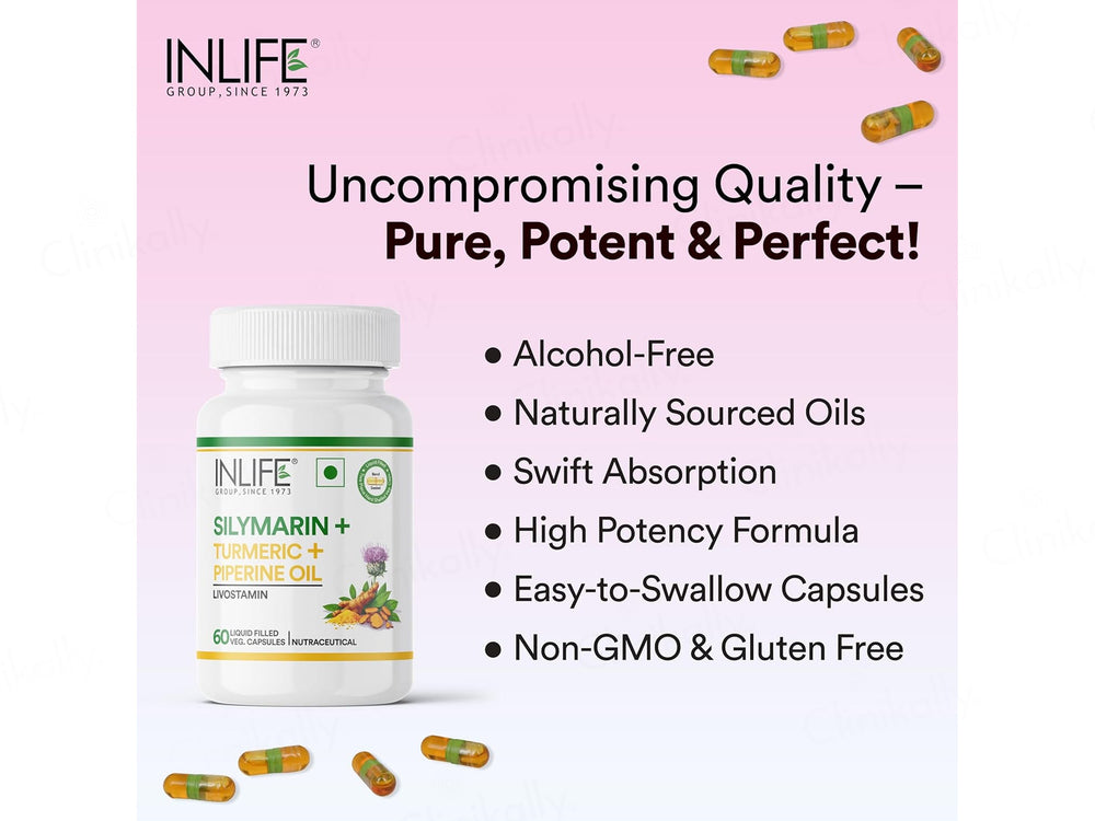 Inlife Silymarin + Turmeric + Piperine Oil Livostamin Liquid Filled Veg Capsule