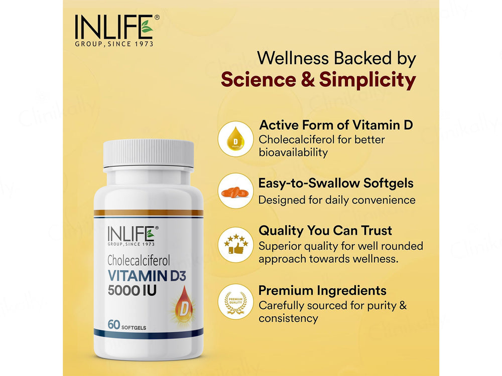 Inlife Vitamin D3 5000 I.U. Cholecalciferol Softgel Capsule