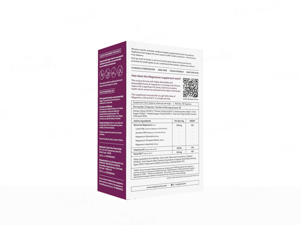 Origins Nutra Magnesium + D3 + K2 Health Supplement Capsule For Women