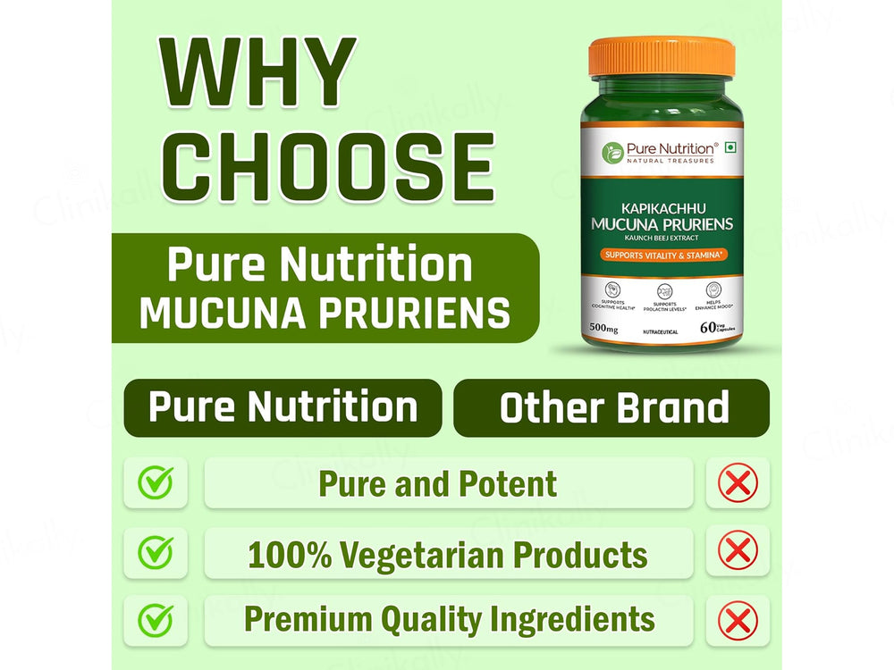 Pure Nutrition Kapikachhu Mucuna Pruriens 500mg Veg Capsule