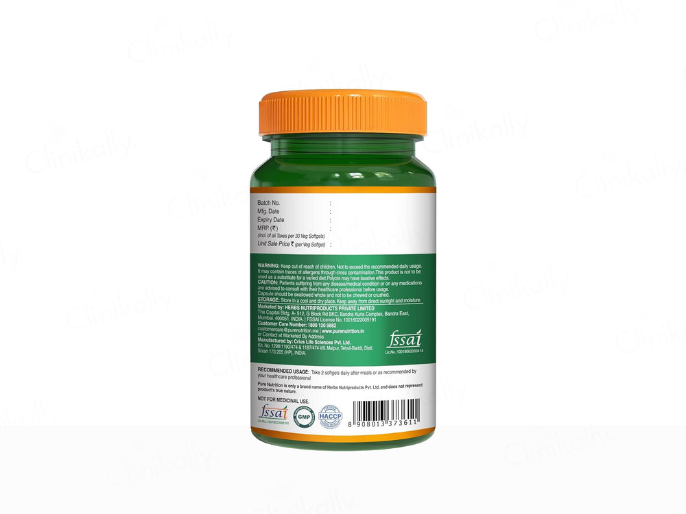 Pure Nutrition Veg Omega 1700mg With Algal Oil, Spirulina & Carotenoids Softgel