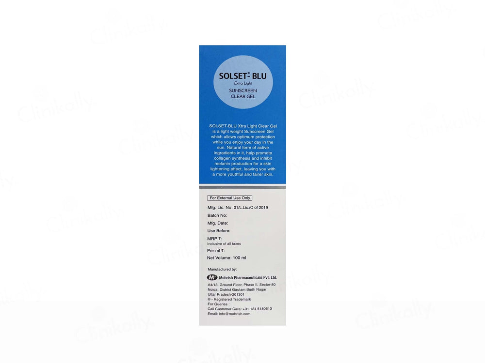 Solset-Blue Extra Light Sunscreen Clear Gel