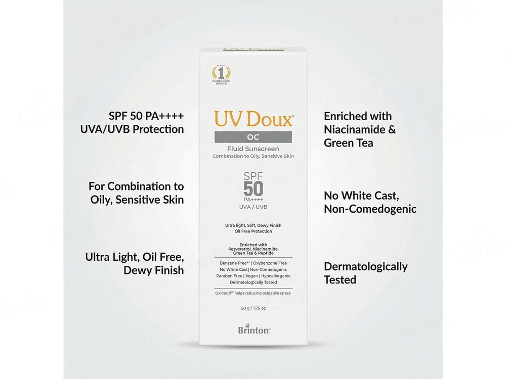 UV Doux OC Fluid Sunscreen SPF 50 PA++++ For Combination To Oily, Sensitive Skin