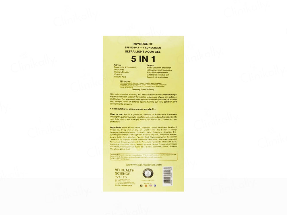 VRH Raybounce 5 In 1 Ultra Light Aqua Gel Sunscreen SPF 50 PA++++