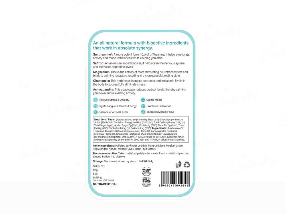 Wellbeing Nutrition Melts Into Calm & Relaxation Oral Strip - Soothing Mango Flavour