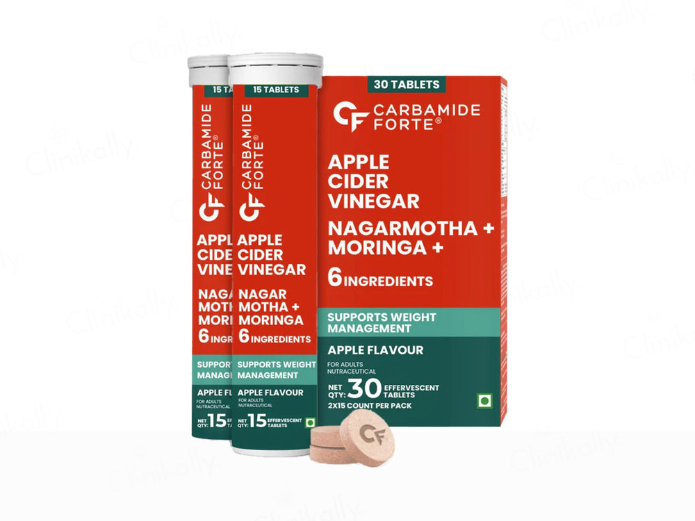 Carbamide Forte Apple Cider Vinegar Nagarmotha + Moringa Effervescent Tablet - Apple Flavour