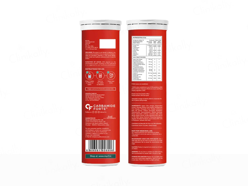 Carbamide Forte Apple Cider Vinegar Nagarmotha + Moringa Effervescent Tablet - Apple Flavour