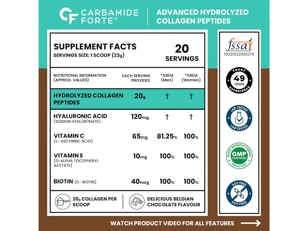 Carbamide Forte Hydrolyzed Collagen Peptides Advanced Powder - Belgian Chocolate Flavour