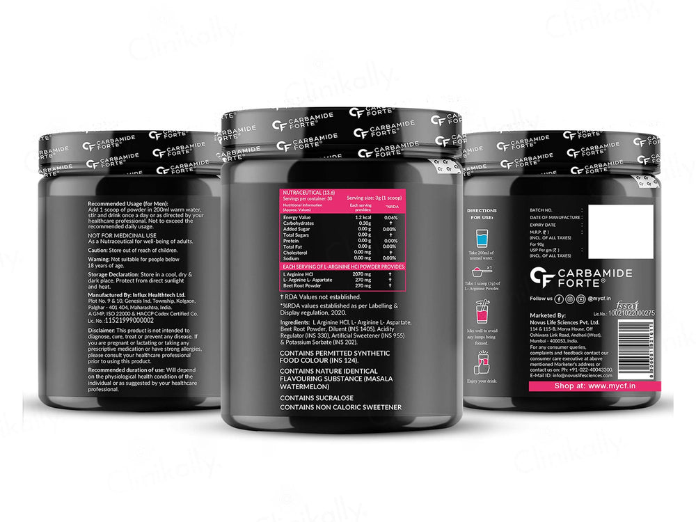Carbamide Forte L Arginine 3000mg Powder - Masala Watermelon Flavour