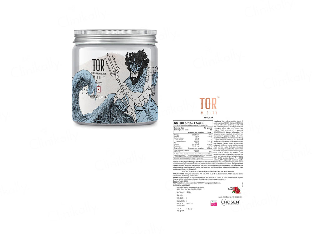 Chosen TOR Mighty Regular Marine Collagen Supplement Powder - Natural Pomegranate Flavour