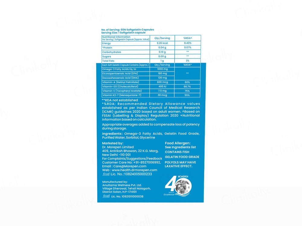 Dr. Morepen Omega-3 Deep Sea Fish Oil 1000mg Soft Gelatin Capsule
