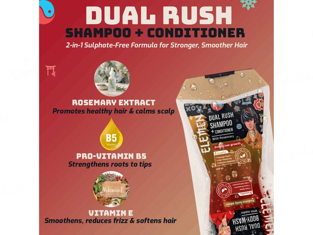 Elemen Dual Rush Body Wash (300 ml) & Shampoo + Conditioner (200 ml)