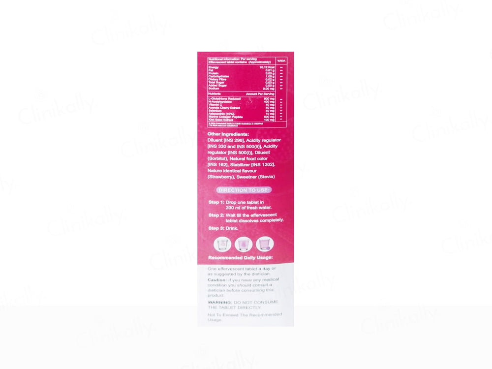 Gluvita Glutathione & Collagen Sugar Free Effervescent Tablet - Strawberry Flavour