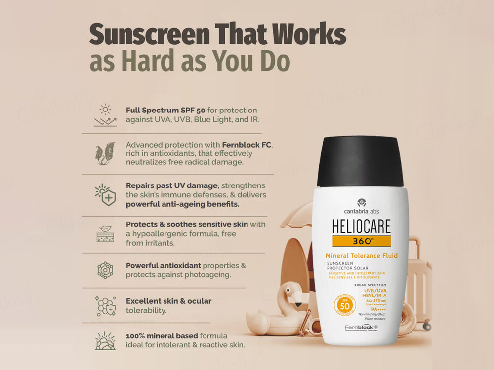 Heliocare 360 Mineral Tolerance Fluid Protector Solar Sunscreen SPF 50 PA++++