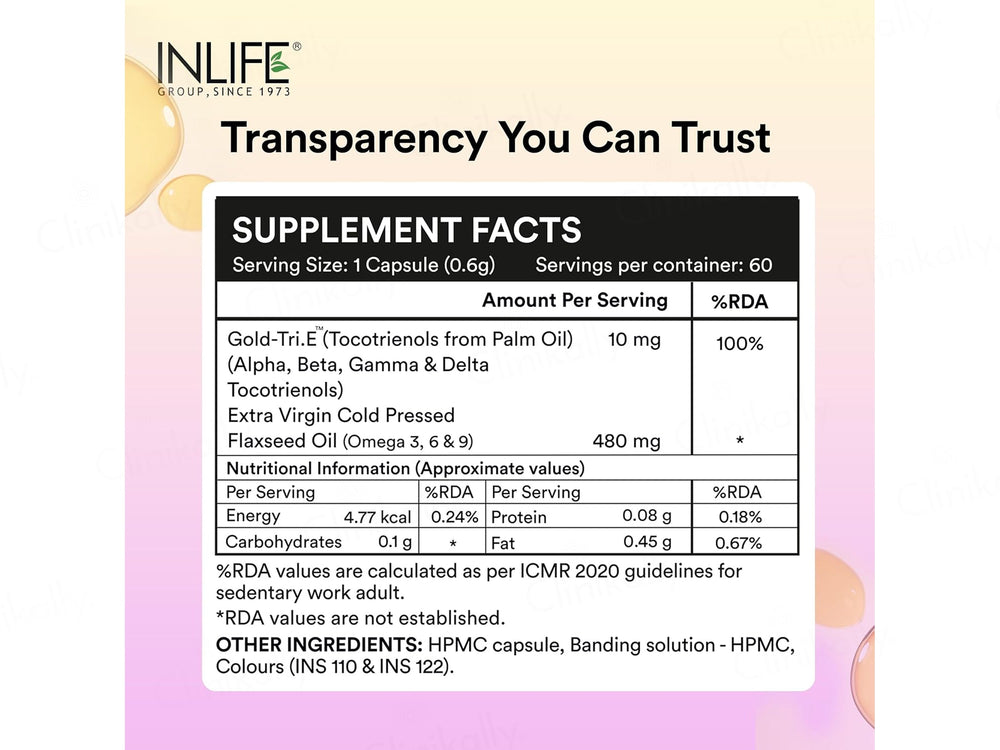 Inlife Gold-Tri.E Tocotrienol + Flaxseed Oil Liquid Filled Veg Capsule