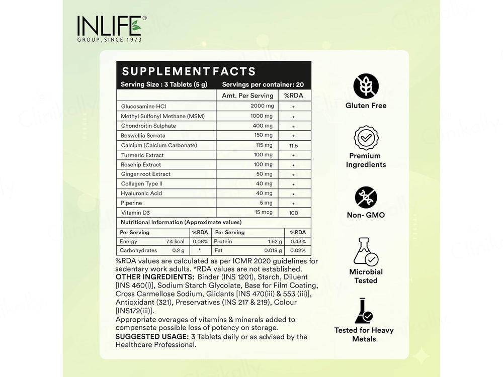 Inlife High Strength Glucosamine Chondroitin MSM 4000mg Nutraceutical Veg Tablet