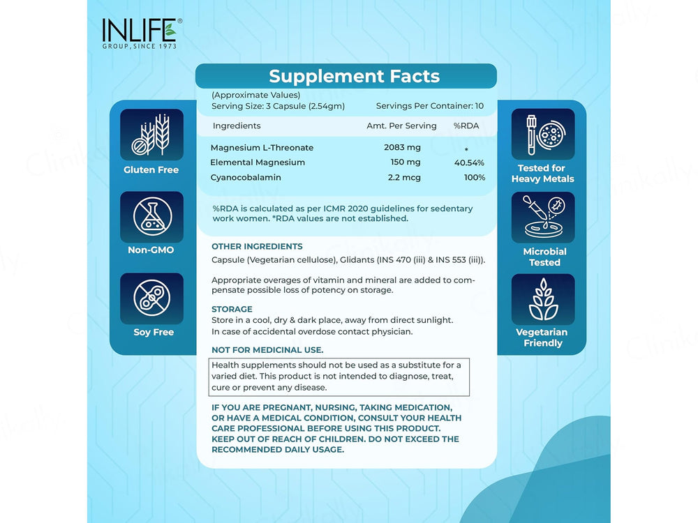 Inlife Magnesium L-Threonate Health Supplement Vegetarian Capsule