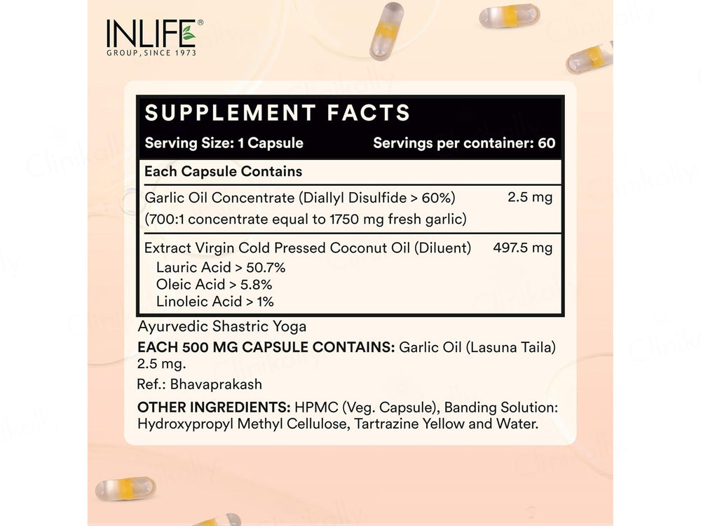 Inlife Natural Garlic Oil 0.5% Liquid Filled Veg Capsule