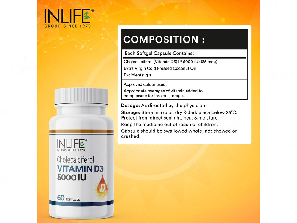 Inlife Vitamin D3 5000 I.U. Cholecalciferol Softgel Capsule