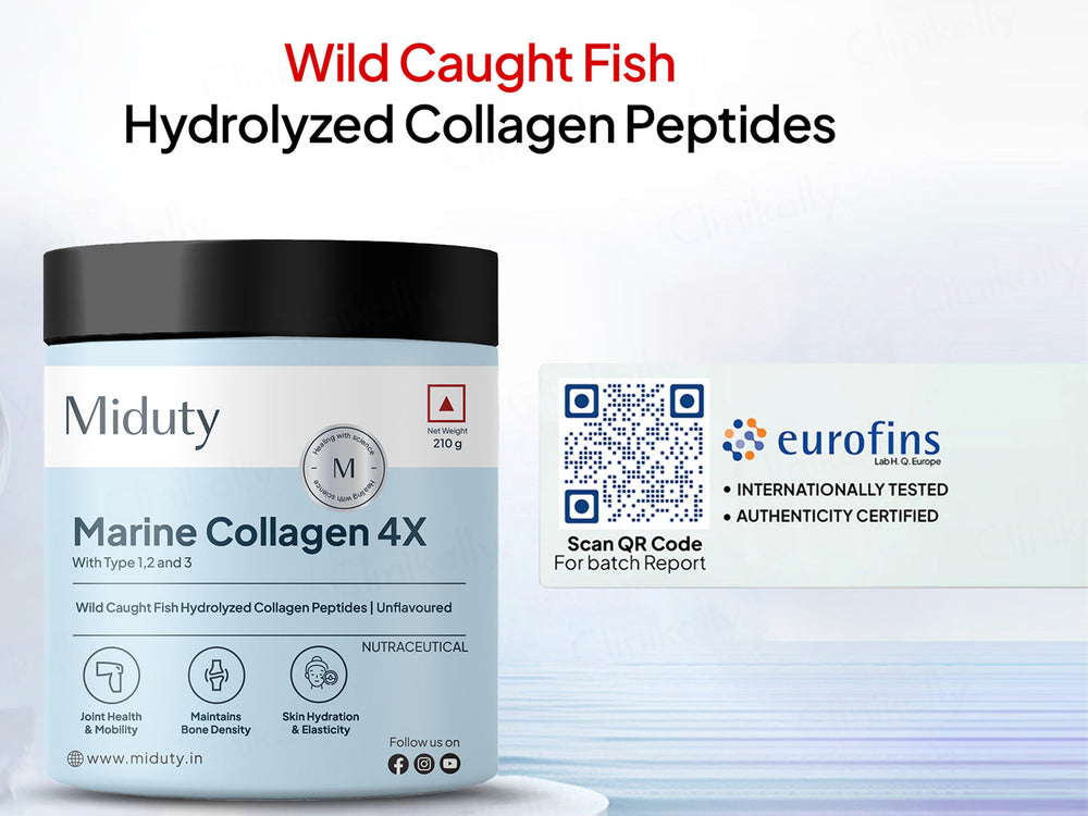 Miduty Type 1, 2 & 3 Hydrolyzed Marine Collagen 4X Peptides Powder - Unflavoured