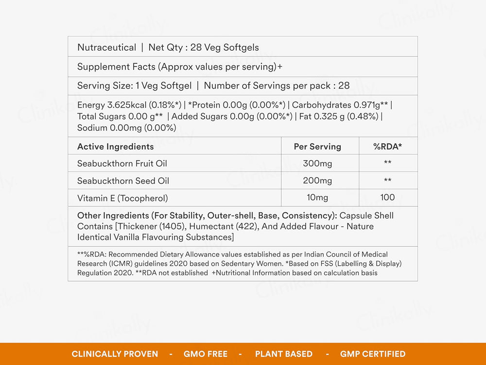 Origins Nutra Sea Buckthorn Oil 500mg Nutraceutical Veg Softgel Capsule