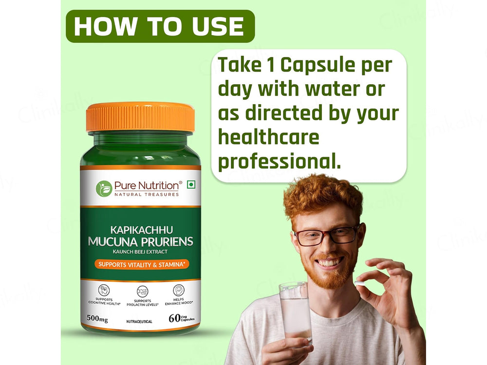 Pure Nutrition Kapikachhu Mucuna Pruriens 500mg Veg Capsule