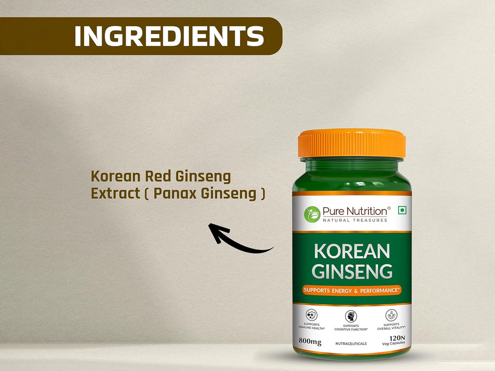 Pure Nutrition Korean Ginseng 800mg Veg Capsule