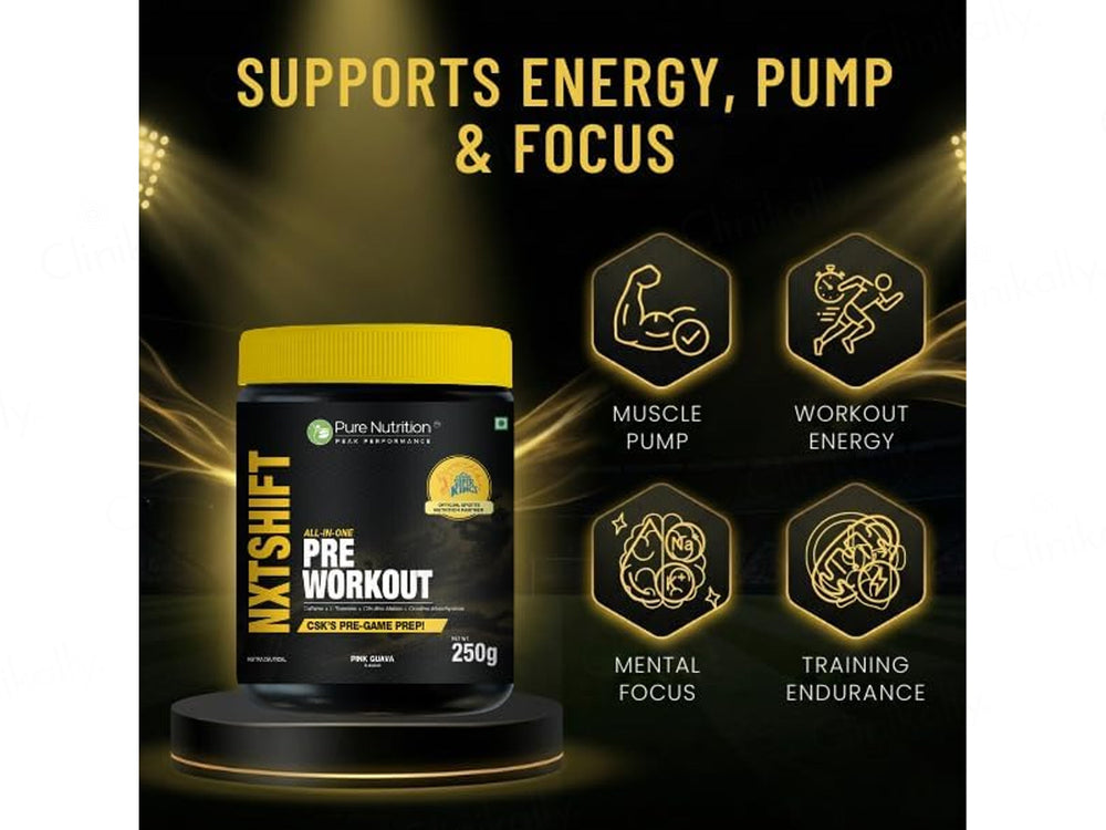 Pure Nutrition NXTShift Pre Workout Nutraceutical Powder - Pink Guava Flavour