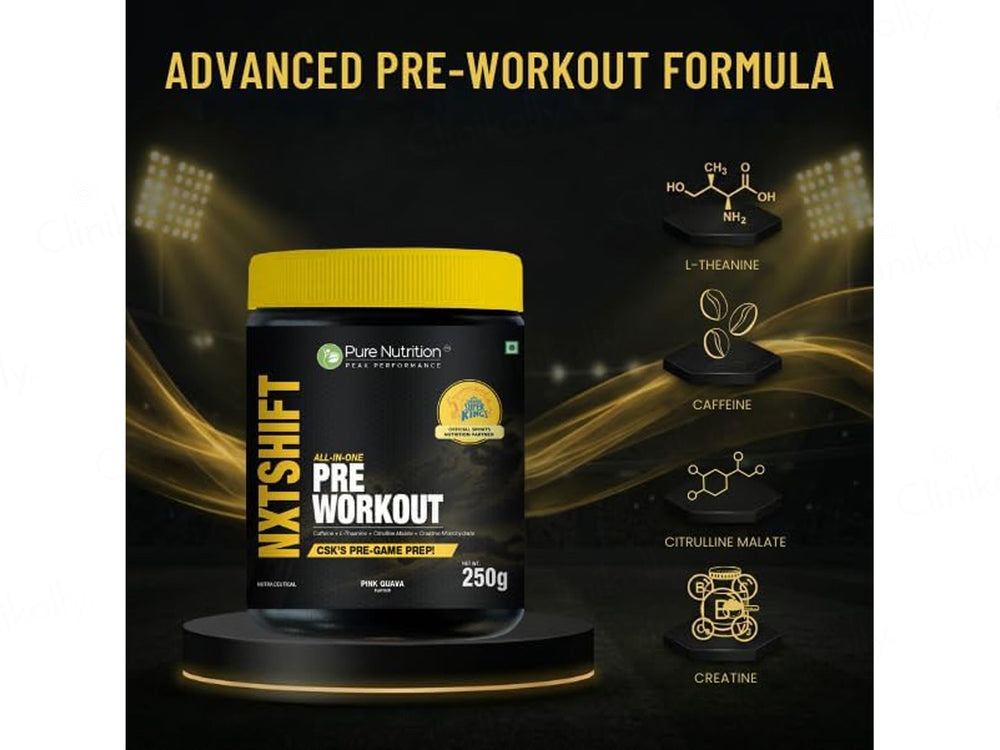 Pure Nutrition NXTShift Pre Workout Nutraceutical Powder - Pink Guava Flavour