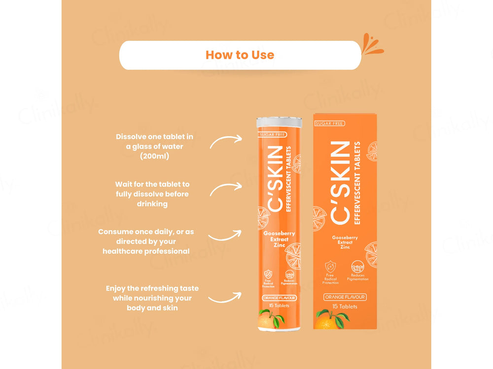 Skinaa C'Skin Gooseberry Extract & Zinc Sugar Free Effervescent Tablet - Orange Flavour