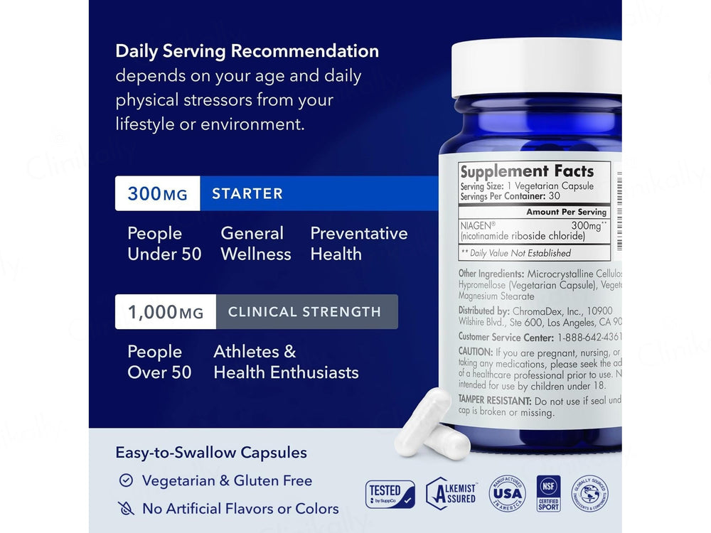 TRU Niagen Age Better Nicotinamide Riboside 300mg Dietary Supplement Veg Capsule